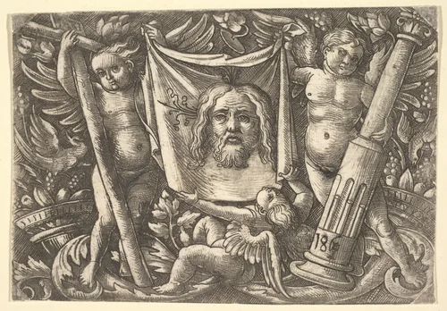 The Sudarium Held by Two Angels by Daniel Hopfer, print, 1510-1520