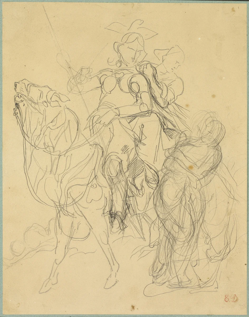Study for Marphise and the Mistress of Pinabel by Eugène Delacroix, drawing, 1852-1863