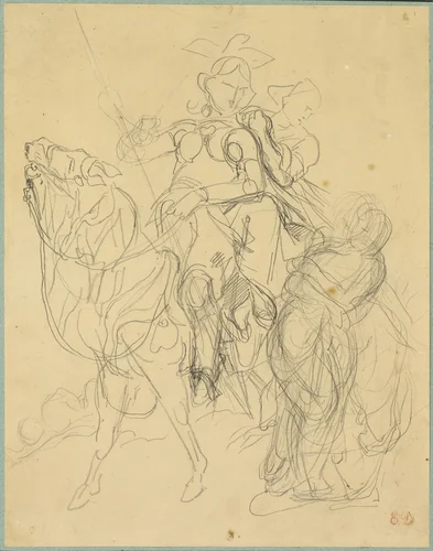Study for Marphise and the Mistress of Pinabel by Eugène Delacroix, drawing, 1852-1863