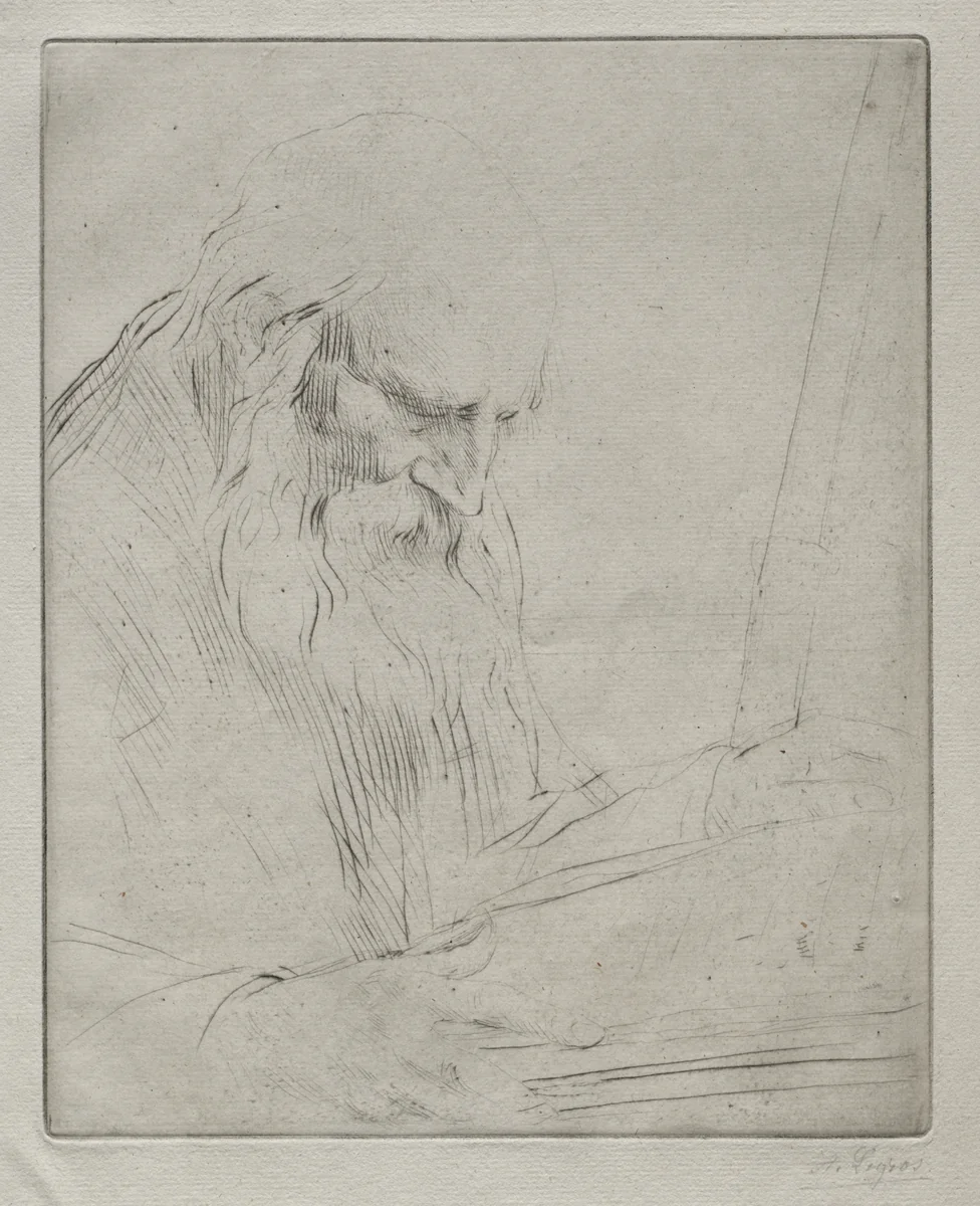 Study of a Man Reading by Alphonse Legros, print, 1857-1911