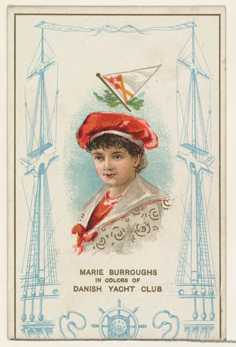 Marie Burroughs in Colors of Danish Yacht Club, from the Yacht Colors of the World series (N140) issued by Duke Sons & Co. to promote Honest Long Cut Tobacco by W. Duke, Sons & Co., print, 1890