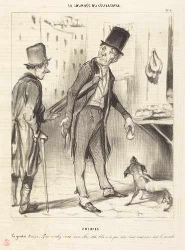 2 heures - Le gouter d'Azor by Honoré Daumier, print, 1839