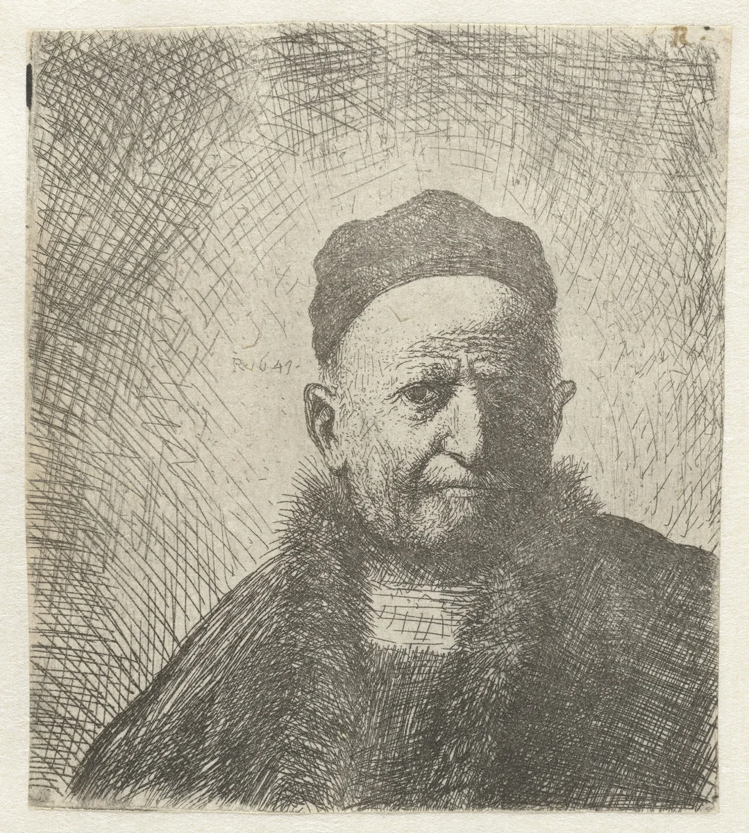 Man wearing a close cap: bust (the artist’s father?) by anonymous, print, 1647