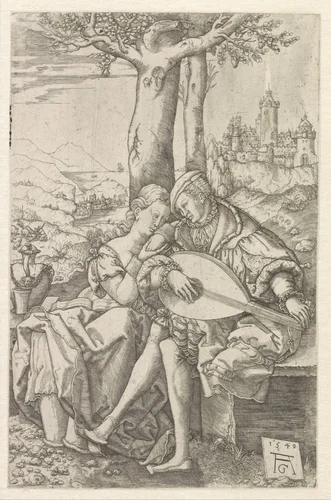 Twee verliefden onder een boom by Unknown, print, 1540