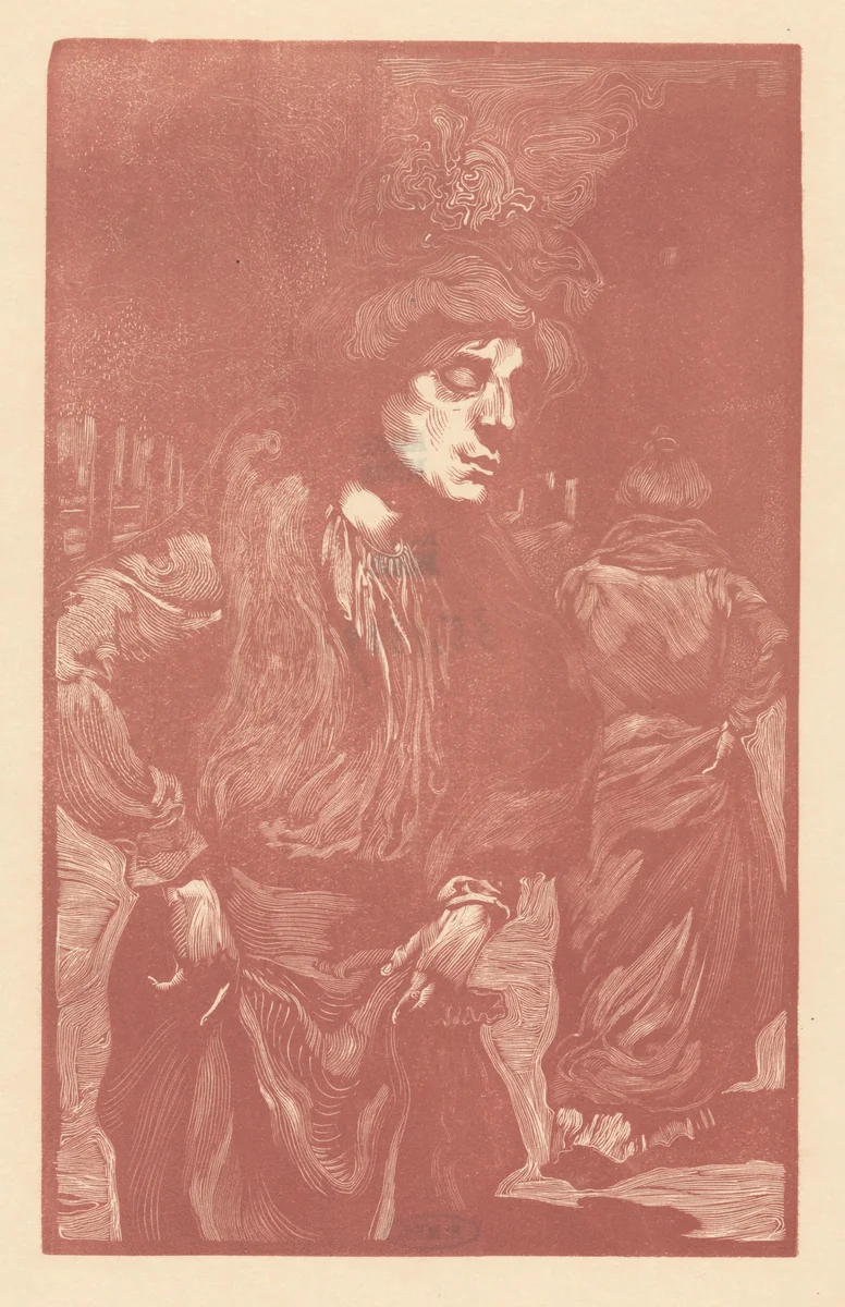 Twee vrouwen lopend op straat by Johannes Josephus Aarts, print, 1881-1934