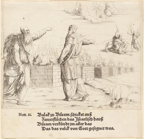 Balak's Sacrifice, and Balaam's Prophecy by Augustin Hirschvogel, print, 1548