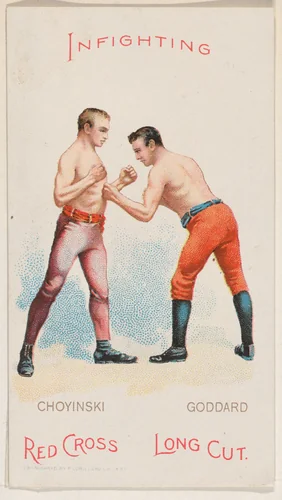 Infighting, Joe Goddard and Joe Chovinski, from the Boxing Positions and Boxers series (N266) issued by P. Lorillard Company to promote Red Cross Long Cut Tobacco by P. Lorillard Company, print, 1893