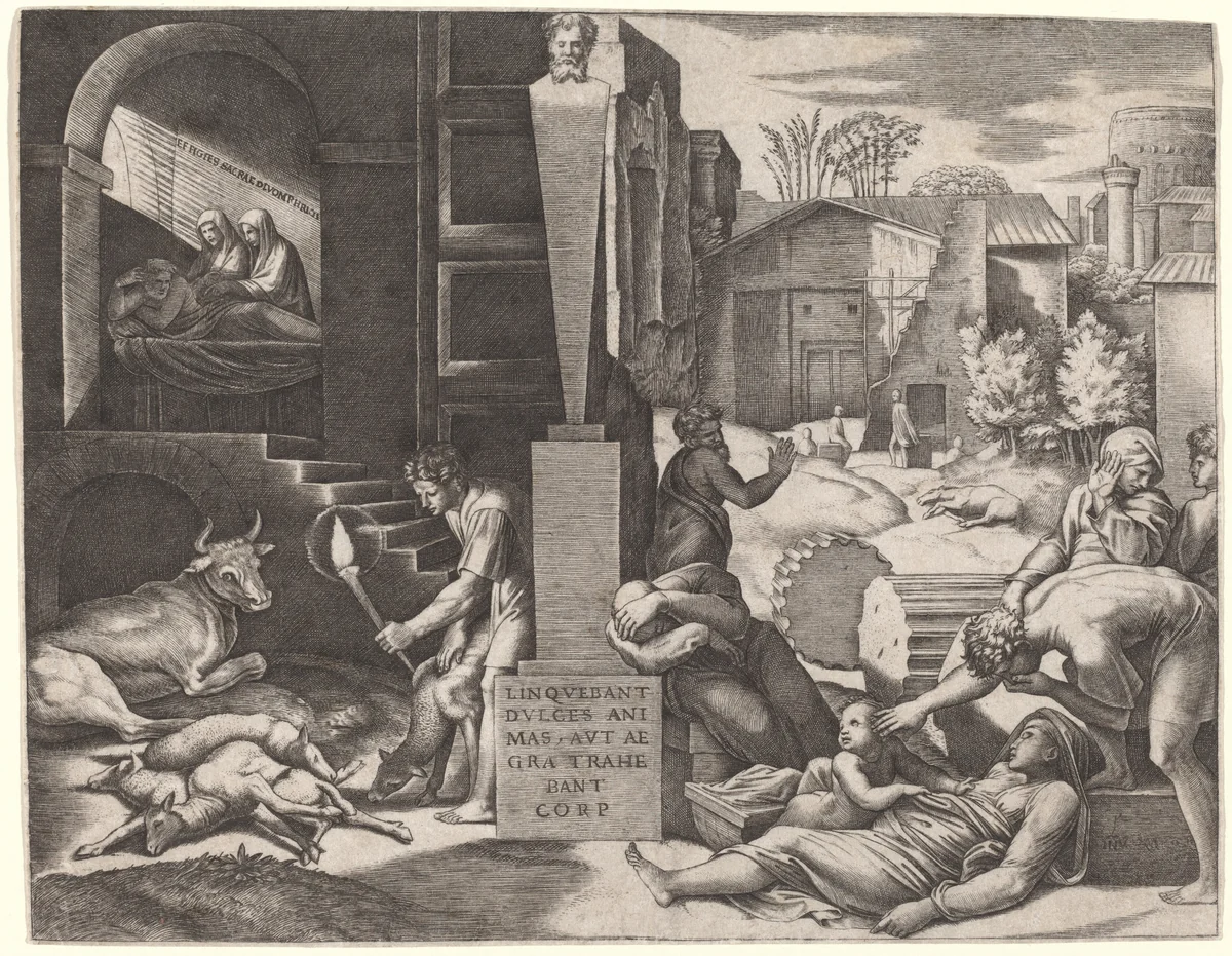 Il Morbetto (The Plague) by Marcantonio Raimondi, print, 1507-1517