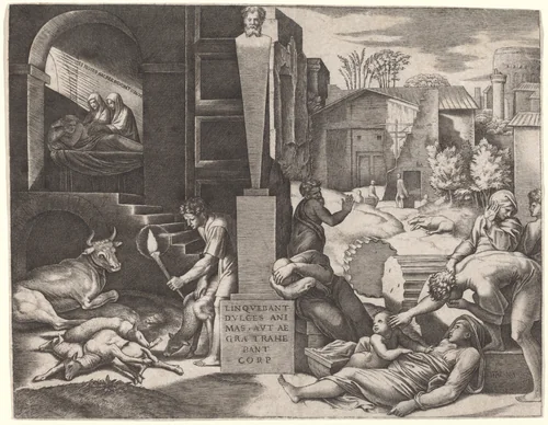 Il Morbetto (The Plague) by Marcantonio Raimondi, print, 1507-1517