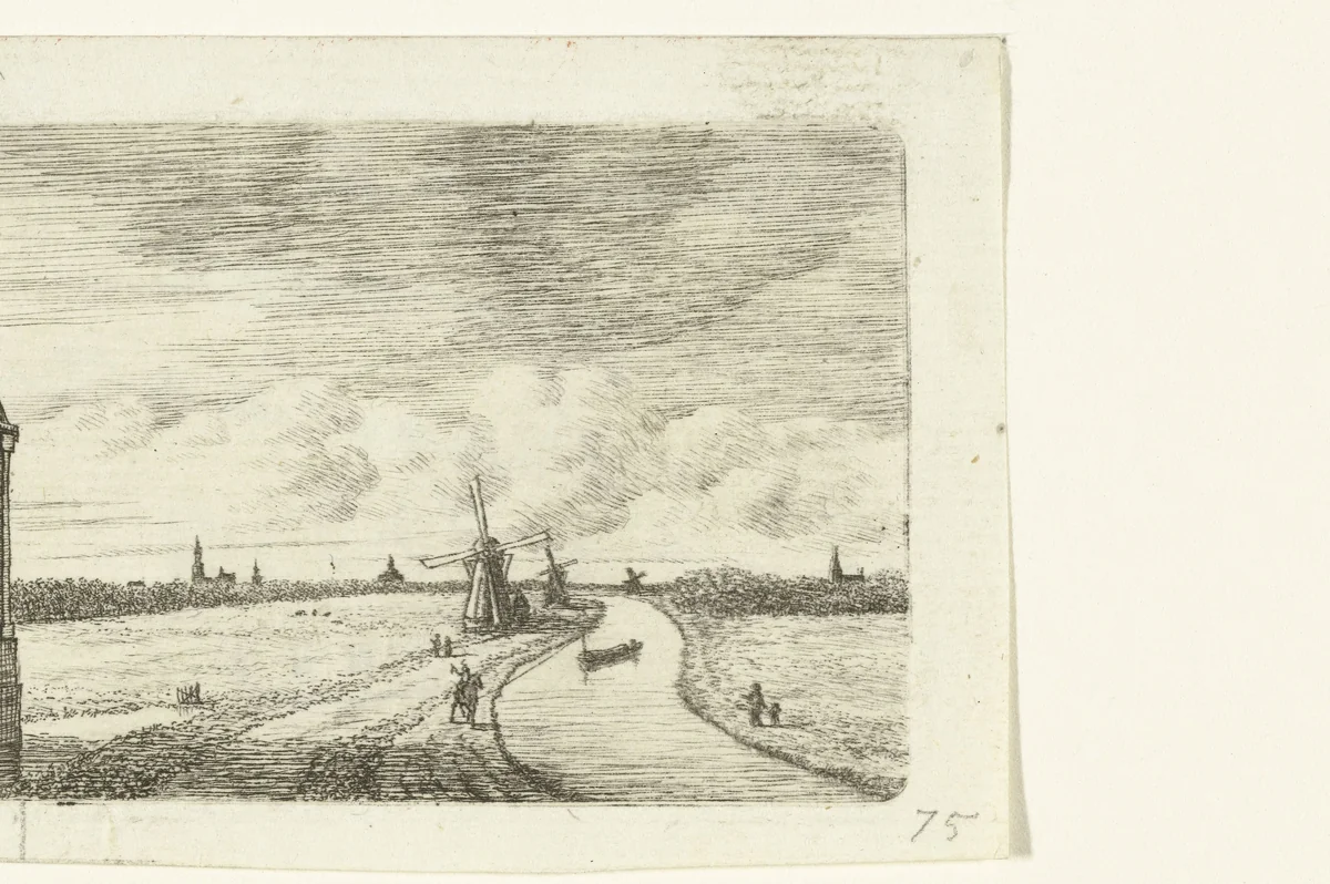 Gezicht op de Haagsche Vaart met molens by Ernst Willem Jan Bagelaar, print, 1798-1837