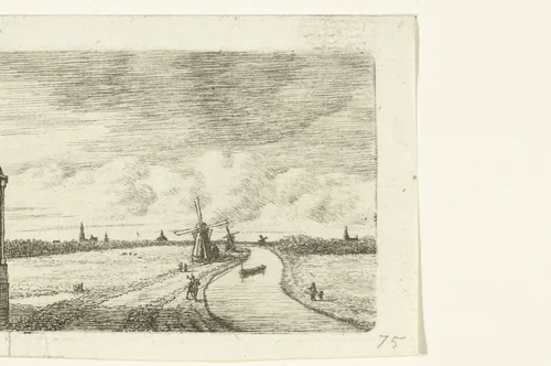 Gezicht op de Haagsche Vaart met molens by Ernst Willem Jan Bagelaar, print, 1798-1837