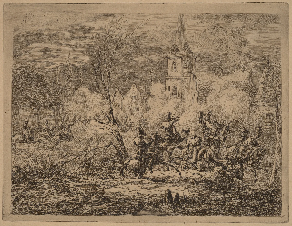 Capture of a Village (Prise d'un village) by Gerhardus Emaus de Micault, print, 1789-1863