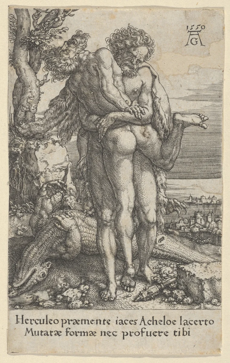 Hercules Fighting the River-God Achelous, from "The Labors of Hercules" by Heinrich Aldegrever, print, 1550