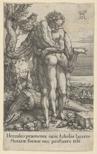 Hercules Fighting the River-God Achelous, from "The Labors of Hercules" by Heinrich Aldegrever, print, 1550