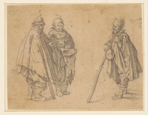 Twee studies van bedelaars by Jacques Callot, drawing, 1602-1635