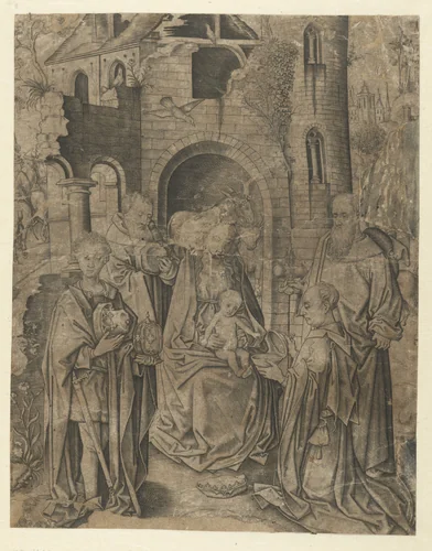 Aanbidding der koningen by Meester IAM van Zwoll, print, 1470-1480