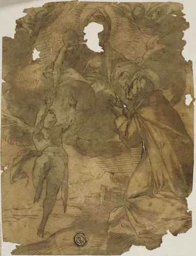 Madonna and Child Appearing to Male Saint and Angel by Andrea Boscoli, drawing, 1570-1606