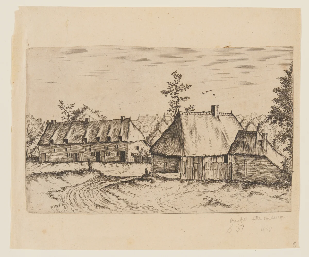 Road Leading to a Stable and a Barn, from Master of the Small Landscape Series by Johannes van Doetecum, print, 1560