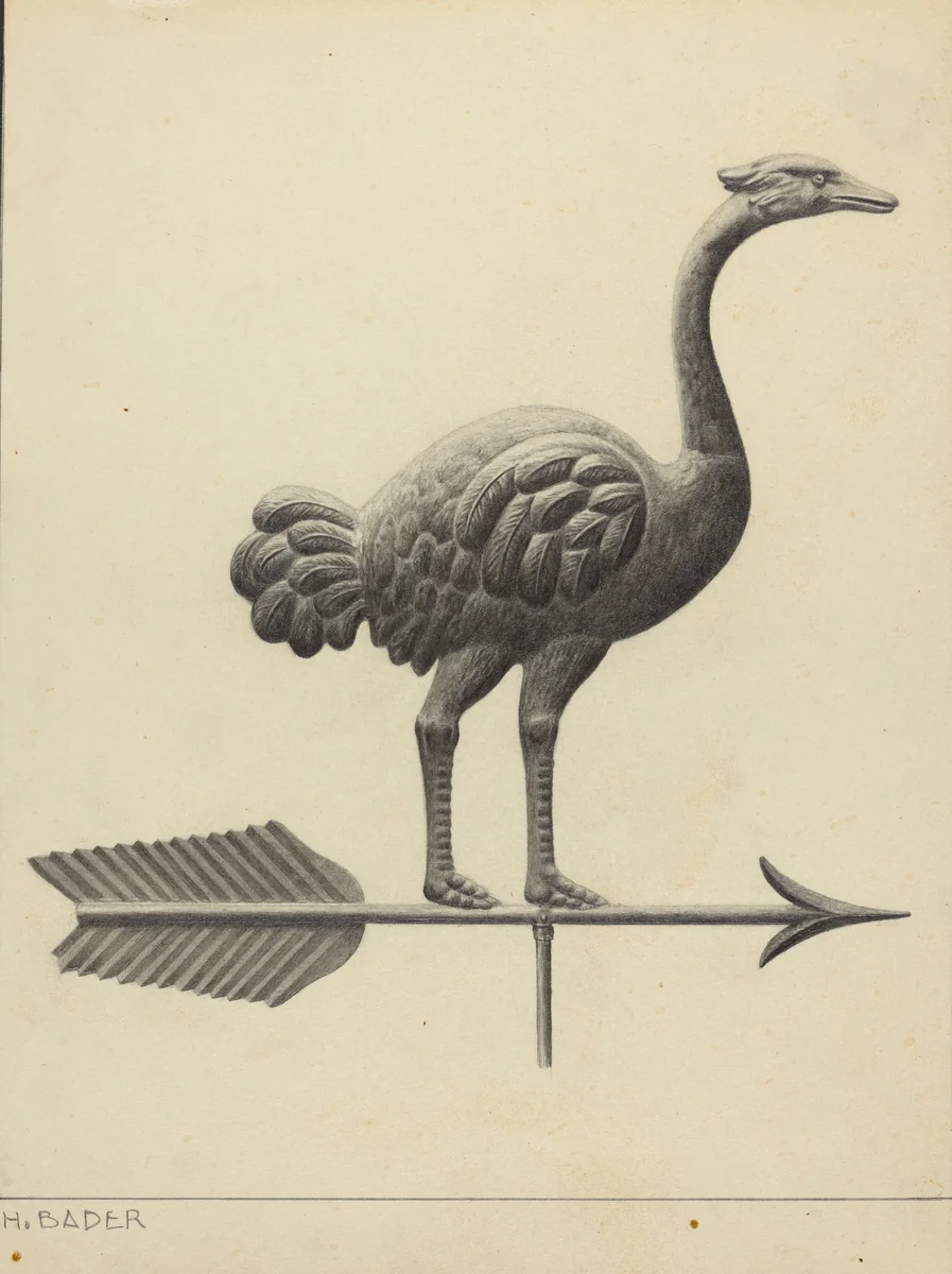 Ostrich Weather Vane by Herman Bader, index of american design, 1937