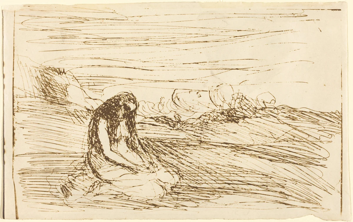 Mary Magdalene in Meditation (Madeleine en meditation) by Jean-Baptiste-Camille Corot, print, 1858