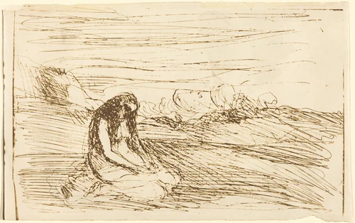 Mary Magdalene in Meditation (Madeleine en meditation) by Jean-Baptiste-Camille Corot, print, 1858