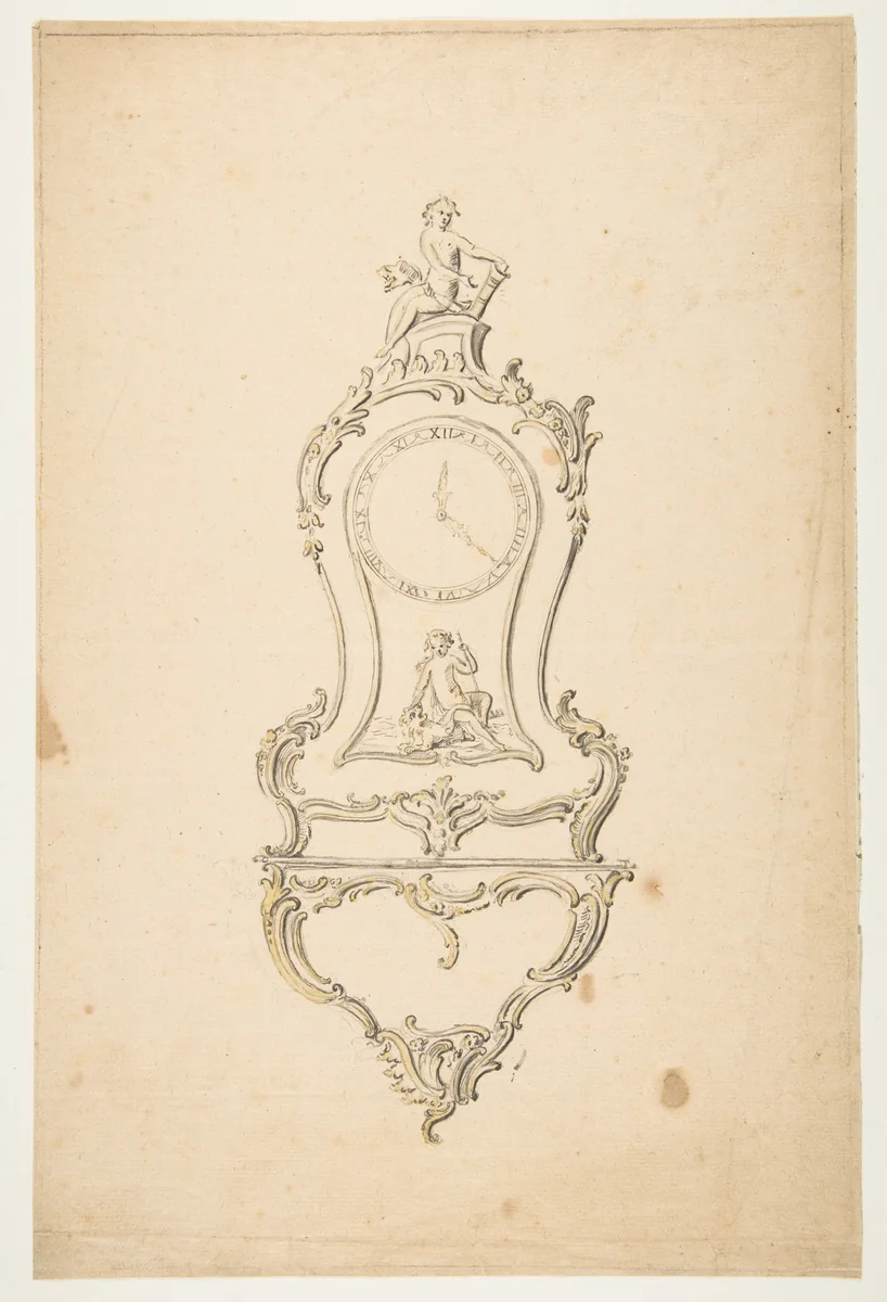 Design for a Clock by anonymous, drawing, 1700-1800