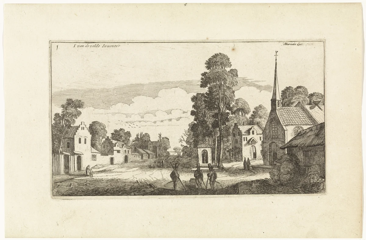 Dorpsgezicht by Simon Poelenburg, print, 1602-1649