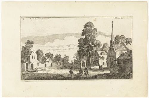 Dorpsgezicht by Simon Poelenburg, print, 1602-1649