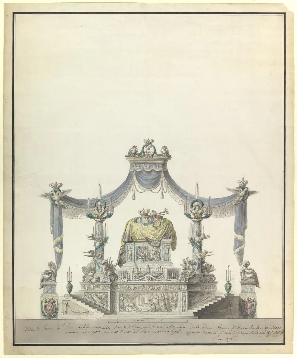 Catafalque of the Empress Catherine the Great of Russia (Side Elevation). by Vincenzo Brenna, drawing, 1796