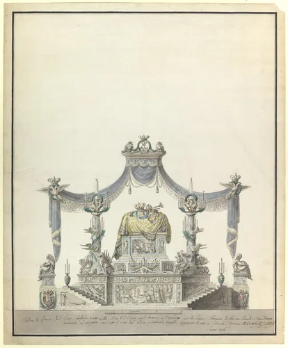 Catafalque of the Empress Catherine the Great of Russia (Side Elevation). by Vincenzo Brenna, drawing, 1796