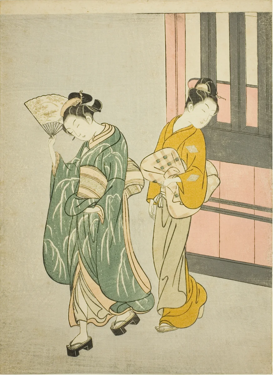 Clearing Breeze from a Fan (Ogi no seiran), from the series "Eight Views of the Parlor (Zashiki hakkei)" by Suzuki Harunobu (鈴木春信), print, 1761-1770