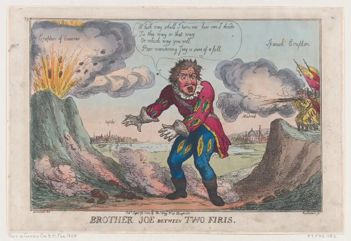 Brother Joe Between Two Firis by Thomas Rowlandson, print, 1808