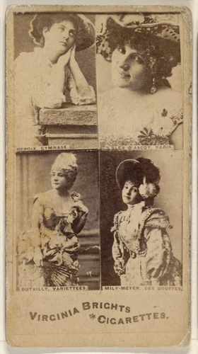 Depoix, Gymnase/ Lea D' Ascot, Paris/ Dutailly, Variettees/ Mily-Meyer, Des Bouffes, from the Actors and Actresses series (N45, Type 4) for Virginia Brights Cigarettes by Allen & Ginter, photograph, 1885-1891