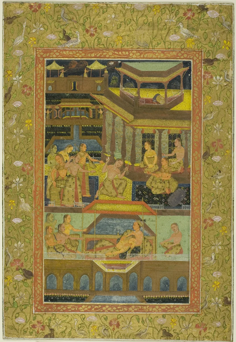 Lovers in a Zenana Garden at Night by India, painting, 1600-1799