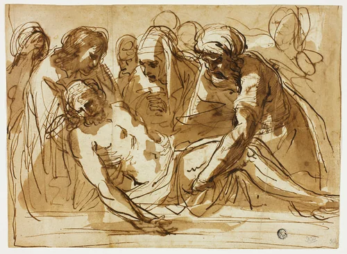 Entombment (recto); Virgin and Child with the Infant John the Baptist (verso) by Giovanni Francesco Barbieri, drawing, 1611-1799