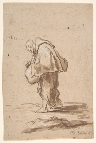 Standing Pilgrim Friar by Alessandro Magnasco, drawing, 1700-1725
