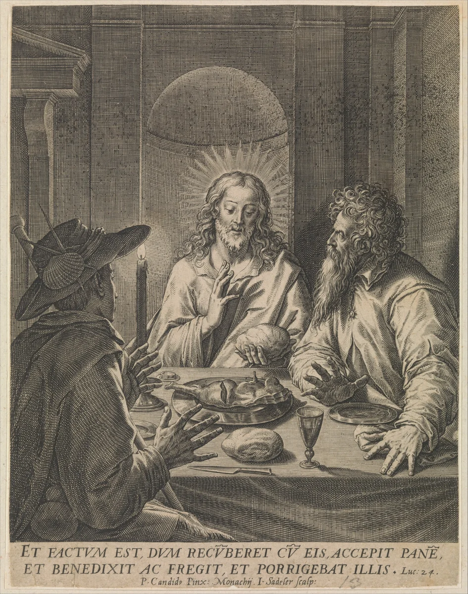 Christ in Emmaus by Johann Sadeler I, print, 1550-1600