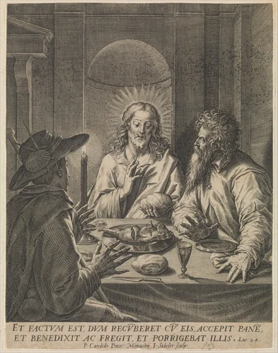 Christ in Emmaus by Johann Sadeler I, print, 1550-1600