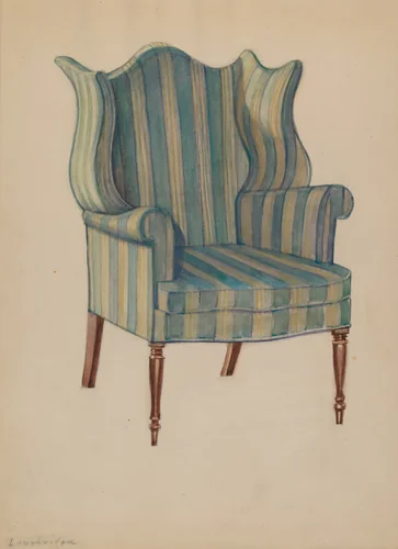 Chair, Wing, Turned Front Legs by George Loughridge, index of american design, 1936