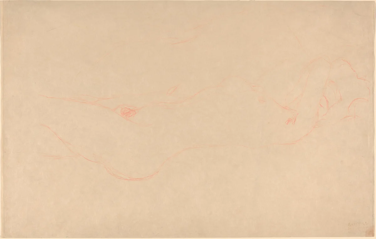 Reclining Woman by Gustav Klimt, drawing, 1909