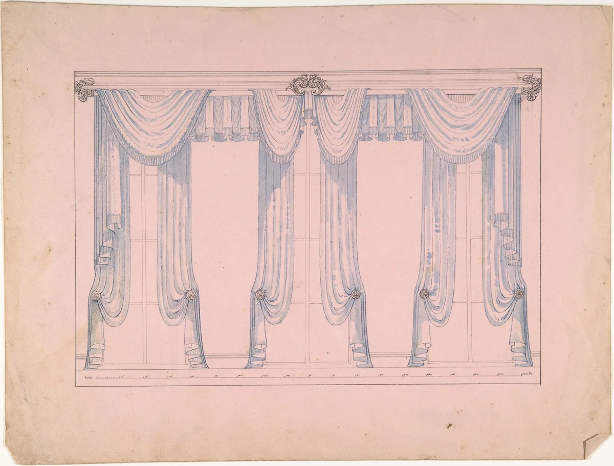 Design for Window drapery by Robert William Hume, drawing, 1830-1900