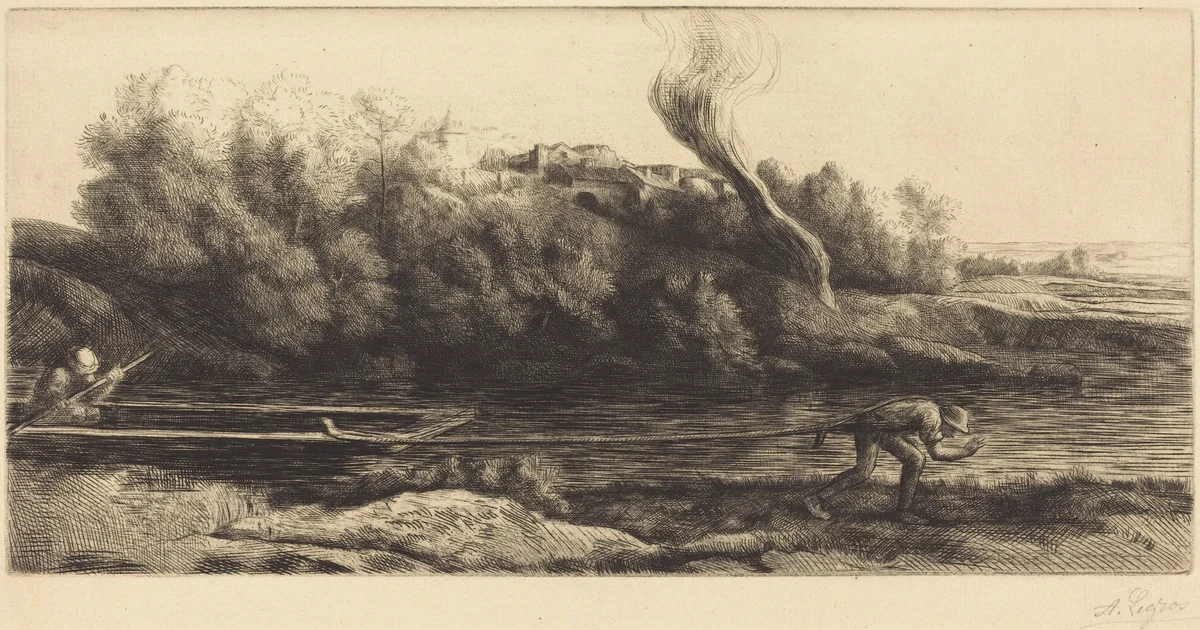 Landscape with Boat, 2nd plate (Paysage au bateau) by Alphonse Legros, print, 1837-1911