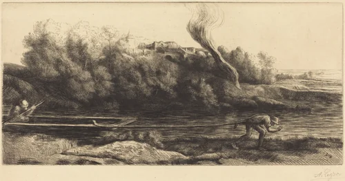 Landscape with Boat, 2nd plate (Paysage au bateau) by Alphonse Legros, print, 1837-1911