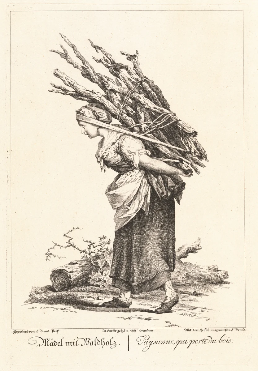 Mädel mit Waldholz (Peasant Girl Carrying Wood) by Catherine Brandinn
Friedrich August Brand
Johann Christian Brand, print, 1775
