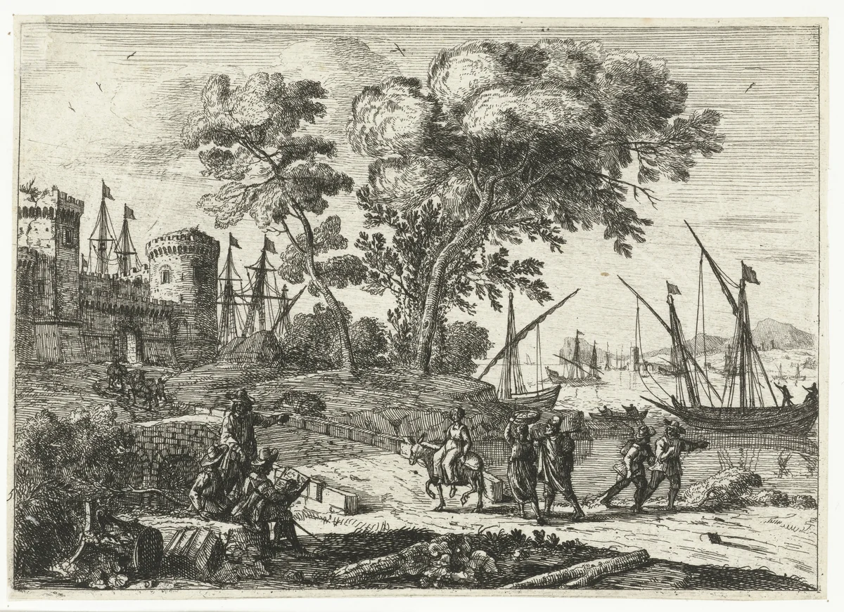 Kunstenaar aan het werk in een landschap by Claude Lorrain, print, 1638-1641