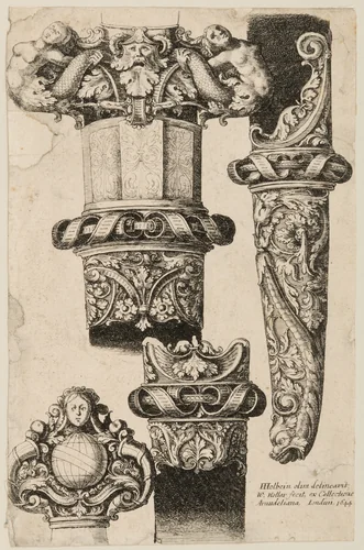 Print of Designs for Hilt and Sheath Fittings by Hans Holbein the Younger, print, 1644