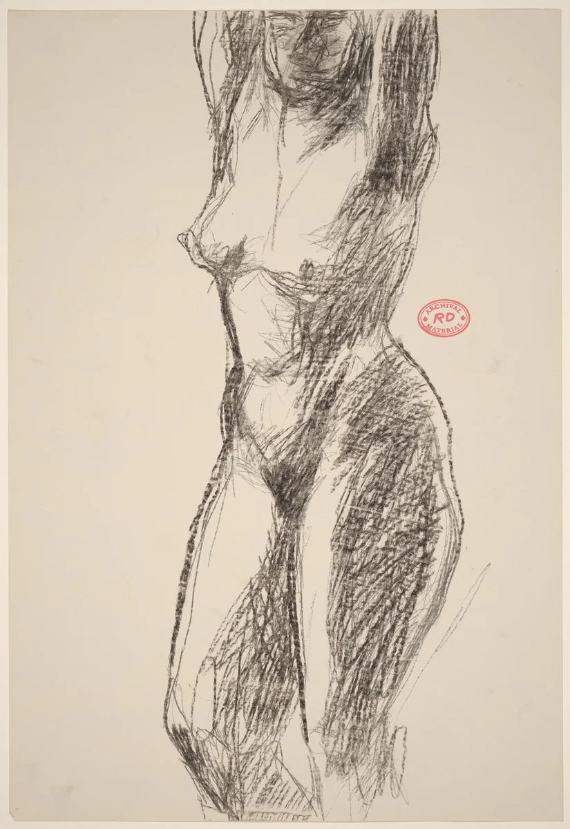 Untitled [head-to-knee view of nude with her arms raised] by Richard Diebenkorn, drawing, 1955-1967