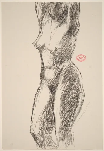 Untitled [head-to-knee view of nude with her arms raised] by Richard Diebenkorn, drawing, 1955-1967