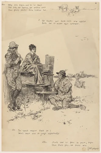 Why then begin..., illustration to "A Bucolick or Discourse of Neatherds" by Edwin Austin Abbey, drawing, 1880