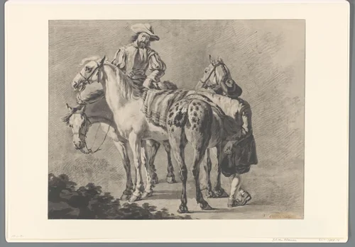 Twee ruiters met hun paarden by Jan Frans van Bloemen, drawing, 1672-1749